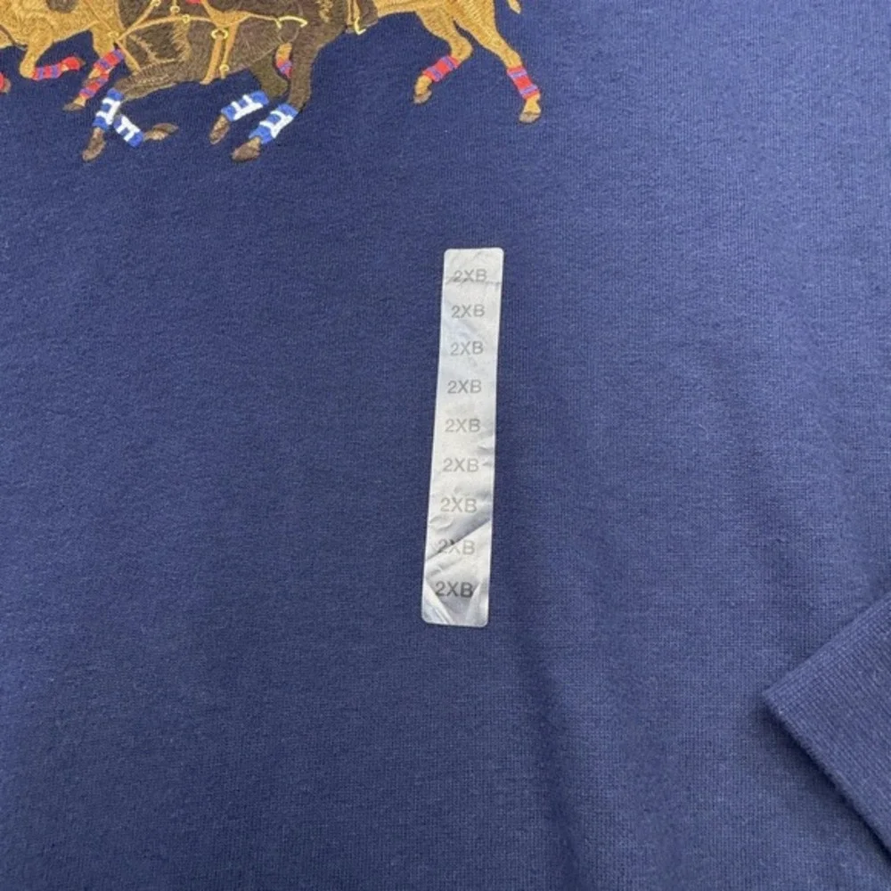 Polo Ralph Lauren Hoodie Mens‎ Big 2X Blue Triple Pony Graphic Trifecta Pockets